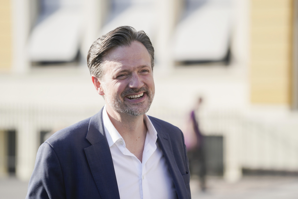 Dag-Inge Ulstein, Party leader of the Christian Democratic Party, during a statement on Norway’s Parliamentary elections in Oslo, Norway, Monday, Sept. 8, 2025. (Jonas Faeste Laksekjon/NTB Scanpix via AP)