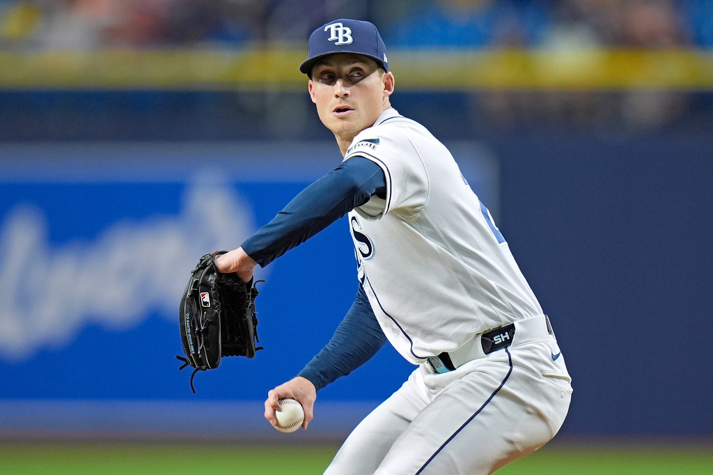 Tampa Bay Rays pitcher Griffin Jax goes into his delivery against the Baltimore Orioles during the first inning of a baseball game Tuesday, May 19, 2026, in St. Petersburg, Fla. (AP Photo/Chris O'Meara)