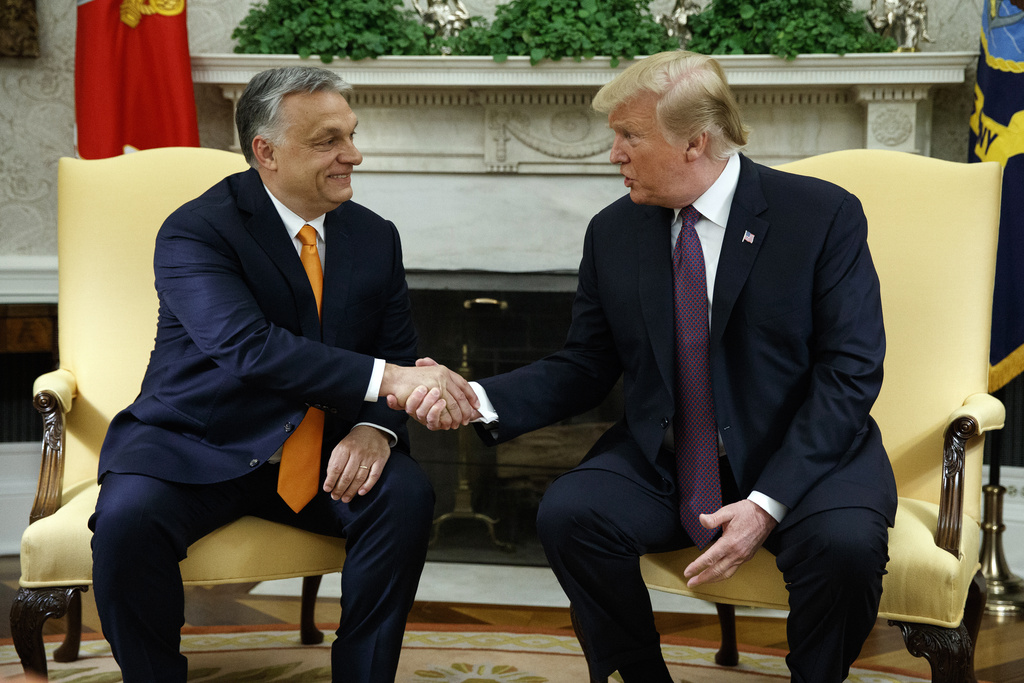 FILE - President Donald Trump meets with Hungarian Prime Minister Viktor Orbán in the Oval Office of the White House, May 13, 2019, in Washington. (AP Photo/Evan Vucci, File)