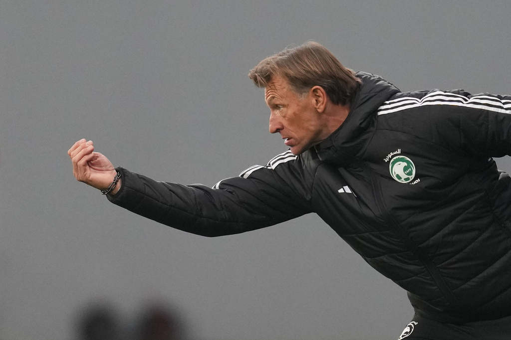 Saudi Arabia's head coach Herve Renard gestures during the international friendly soccer match between Serbia and Saudi Arabia in Backa Topola, Serbia, Tuesday, March 31, 2026. (AP Photo/Darko Vojinovic)
