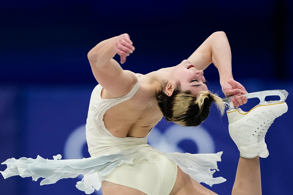 Alysa Liu of the United States competes during the women's short program figure skating at the 2026 Winter Olympics, in Milan, Italy, Tuesday, Feb. 17, 2026. (AP Photo/Natacha Pisarenko)