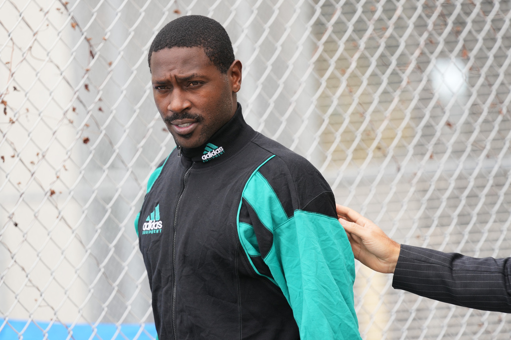 FILE - Former NFL star wide receiver Antonio Brown walks after being released from the Turner Guilford Knight Correctional Center, Nov. 13, 2025, in Miami. (AP Photo/Lynne Sladky, File)