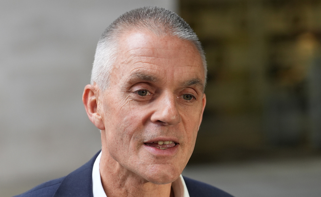 Outgoing BBC Director-General Tim Davie outside BBC Broadcasting House in London, Tuesday Nov. 11, 2025. (Lucy North/PA via AP)