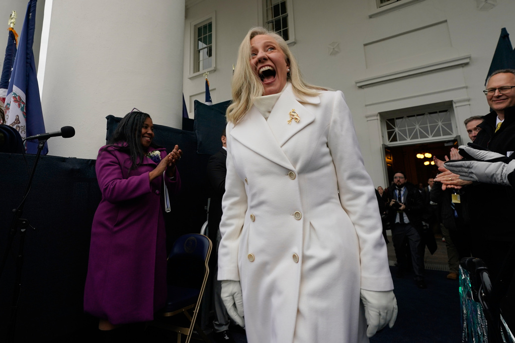 Virginia Gov. Abigail Spanberger arrives for inaugural ceremonies at the Capitol in Richmond Va., Saturday Jan. 17, 2026. (AP Photo/Steve Helber, Pool)