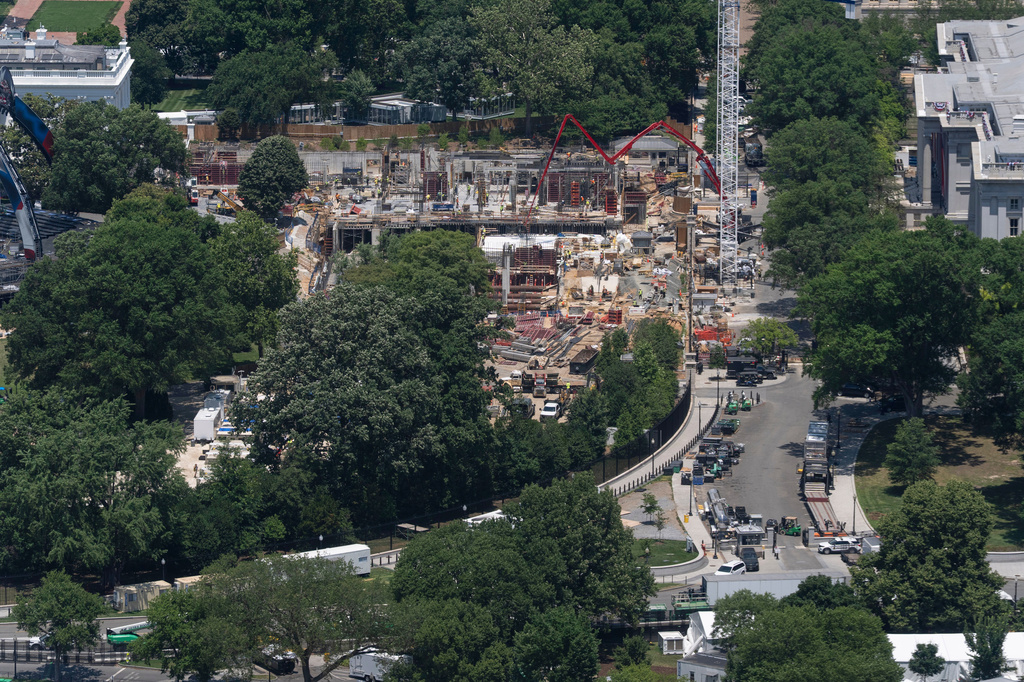 Construction continues on the new White House ballroom, as seen from the Washington Monument, Wednesday, June 17, 2026, in Washington. (AP Photo/Manuel Balce Ceneta)