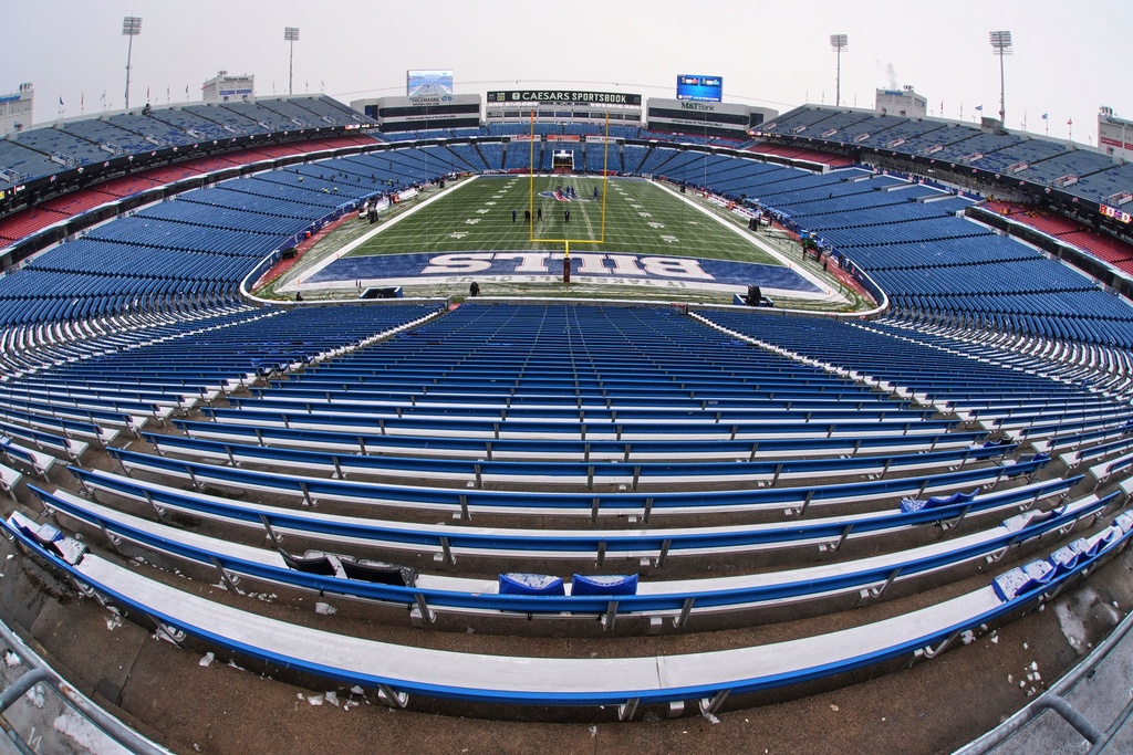 FILE - The Highmark Stadium before an NFL football game between the Buffalo Bills and the Cincinnati Bengals, in Buffalo, Sunday, Dec. 7, 2025. (AP Photo/Gene J. Puskar, File)