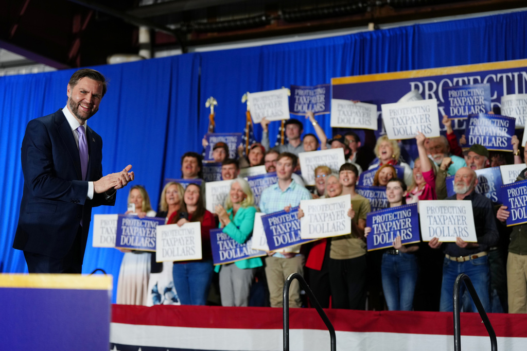 Vice President JD Vance arrives to deliver remarks concerning the Trump administration's efforts to combat fraud, in Bangor, Maine, Thursday, May 14, 2026. (Tierney L. Cross/The New York Times via AP, Pool)