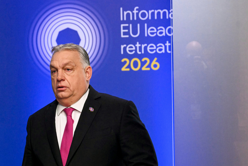 Hungary's Prime Minister Viktor Orban arrives for the EU summit at Alden Biesen Castle in Bilzen-Hoeselt, Belgium, Thursday, Feb. 12, 2026. (Nicolas Tucat, Pool Photo via AP)