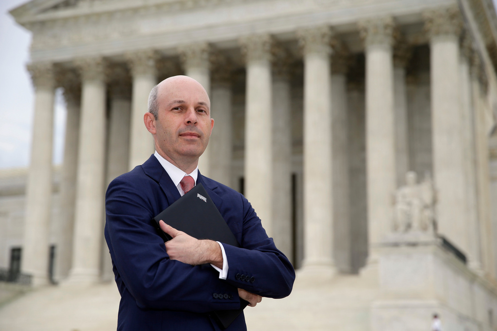 FILE - Tom Goldstein, who writes SCOTUSblog.com, poses for a photograph in front of the Supreme Court, Oct. 31, 2013, in Washington. (AP Photo/Alex Brandon, file)