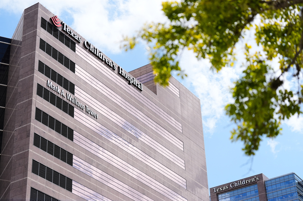 A portion of the Texas Children's Hospital campus is seen on Friday, Aug. 7, 2026, in Houston. (AP Photo/Ashley Landis)