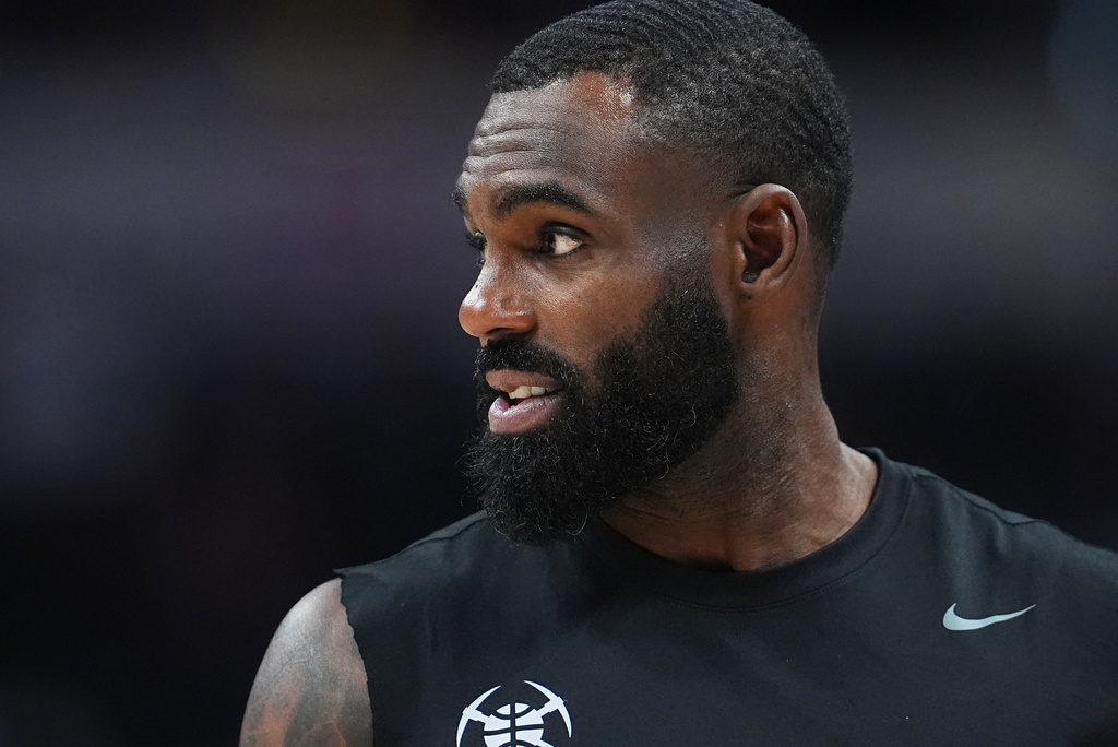 FILE - Denver Nuggets guard Tim Hardaway Jr. is seen in the first half of an NBA basketball game, March 27, 2026, in Denver. (AP Photo/David Zalubowski, File)