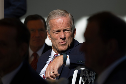 Senate Majority Leader John Thune, R-S.D., listens as President Donald Trump speaks as he hosts a lunch with Republican Senators on the Rose Garden patio at the White House, Tuesday, Oct. 21, 2025, in Washington. (AP Photo/Manuel Balce Ceneta) Senate Majority Leader John Thune, R-S.D., listens as President Donald Trump speaks as he hosts a lunch with Republican Senators on the Rose Garden patio at the White House, Tuesday, Oct. 21, 2025, in Washington. (AP Photo/Manuel Balce Ceneta)
