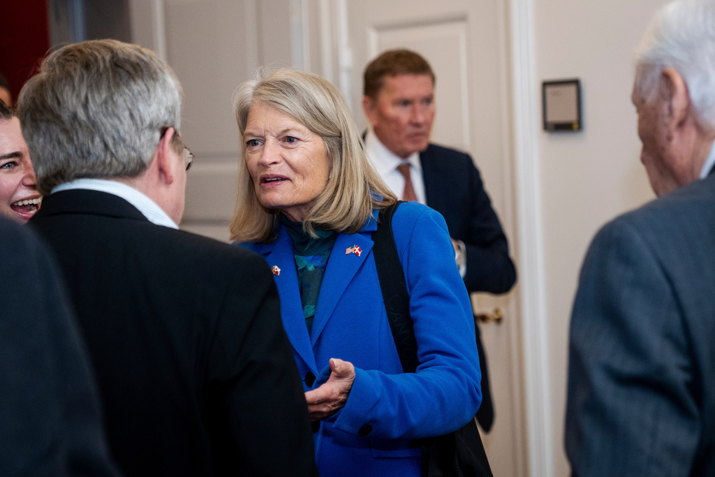 Sen. Lisa Murkowski, R-Alaska., arrives as members of the Danish Parliament and a Greenlandic committee meet with American Congress members at the Danish Parliament in Copenhagen, Friday, Jan. 16, 2026. (Ida Marie Odgaard/Ritzau Scanpix via AP)