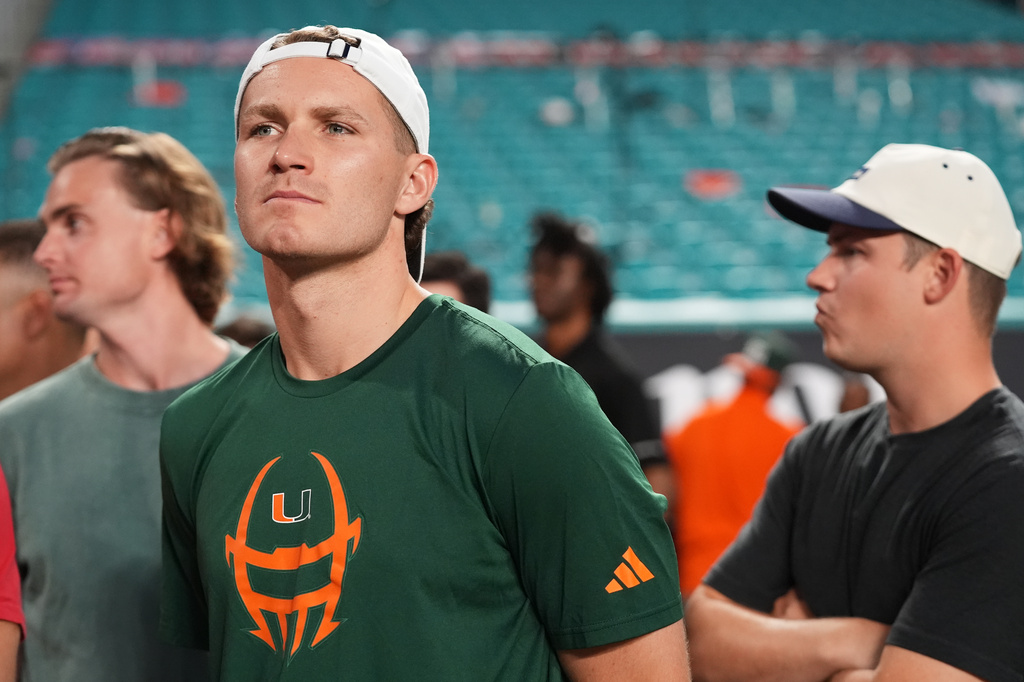 Florida Panthers forward Matthew Tkachuk stands on the sideline before an NCAA college football game between Miami and Florida A&M, Thursday, Sept. 10, 2026, in Miami Gardens, Fla. (AP Photo/Lynne Sladky)