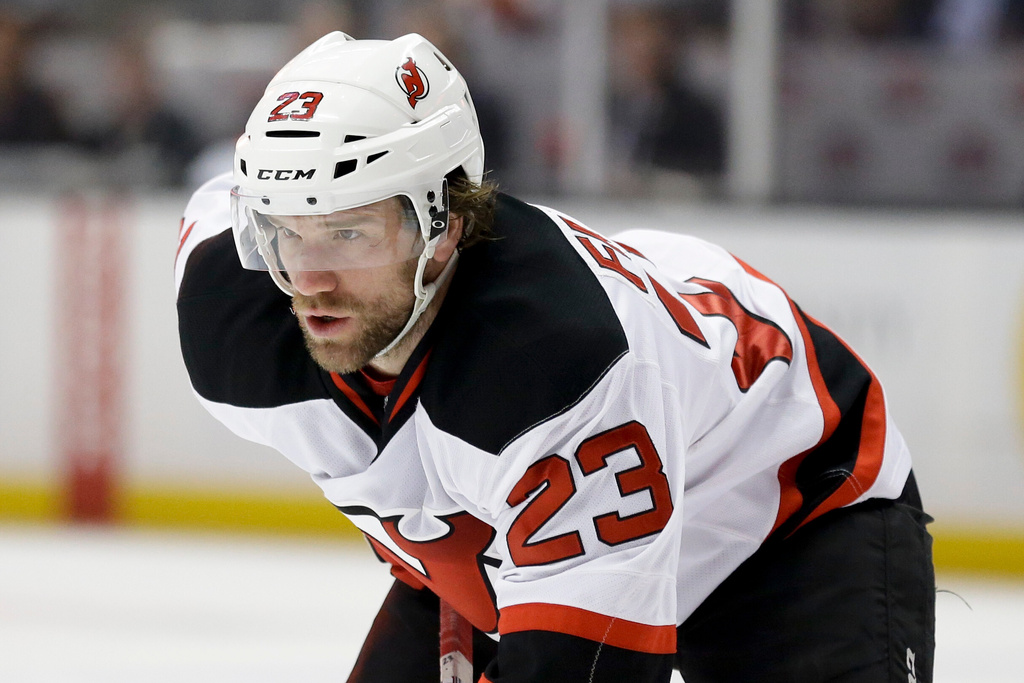 FILE - New Jersey Devils right wing Bobby Farnham plays against the Anaheim Ducks during the first period of an NHL hockey game in Anaheim, Calif., March 14, 2016. (AP Photo/Chris Carlson, File)