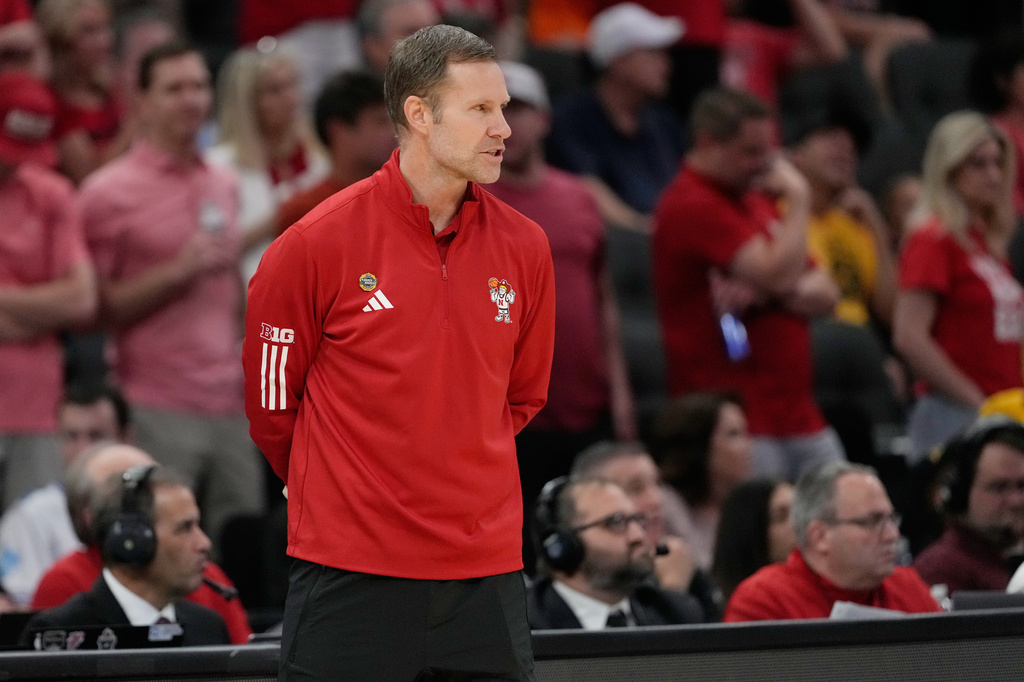 Nebraska head coach Fred Hoiberg watches during the first half against Iowa in the Sweet 16 of the NCAA college basketball tournament Thursday, March 26, 2026, in Houston. (AP Photo/Ashley Landis)