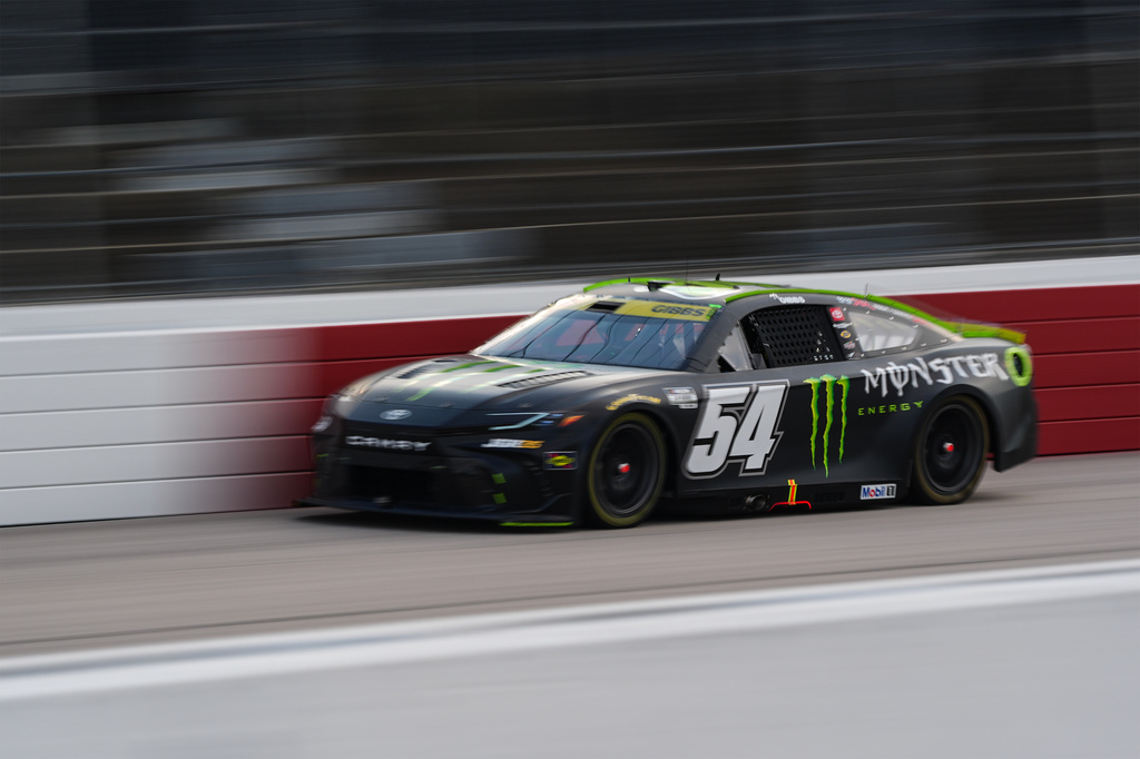 Ty Gibbs steers down the front stretch during a NASCAR Cup Series auto race Sunday, Sept. 6, 2026, in Darlington, S.C. (AP Photo/Matt Kelley)