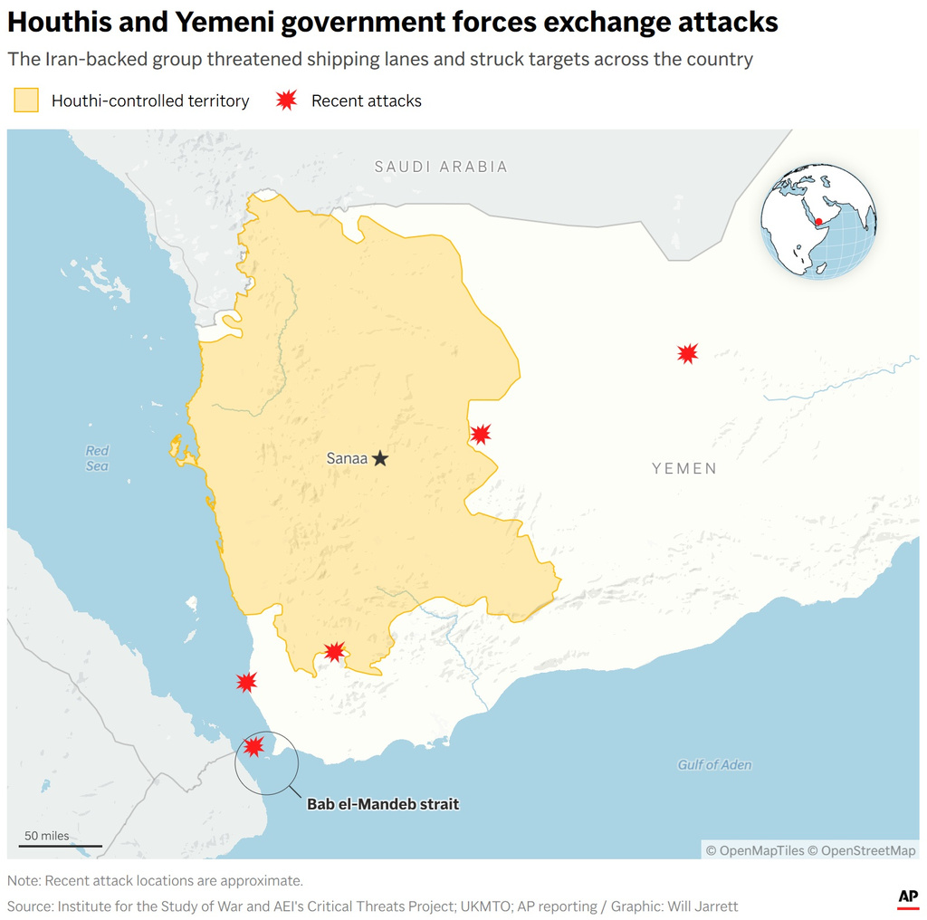 A map showing recent fighting between the Houthis and the Yemeni government. (AP Digital Embed)