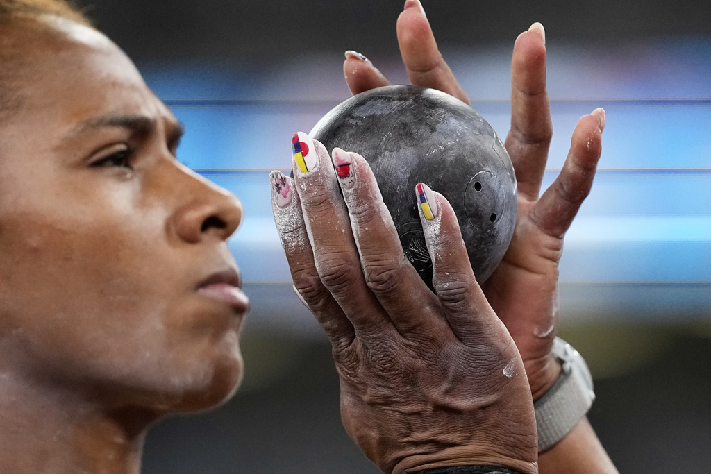 Colombia's Martha Araujo prepares for an attempt in the heptathlon shot put at the World Athletics Championships in Tokyo, Friday, Sept. 19, 2025. (AP Photo/Matthias Schrader)