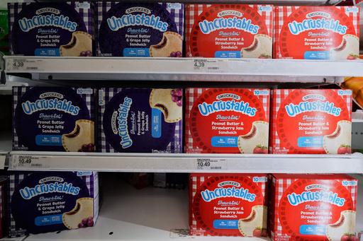 Smucker's crust-less sandwiches are displayed on shelf at a Target in Warren, Mich., Wednesday, Oct. 15, 2025. (AP Photo/Ryan Sun) Smucker's crust-less sandwiches are displayed on shelf at a Target in Warren, Mich., Wednesday, Oct. 15, 2025. (AP Photo/Ryan Sun)