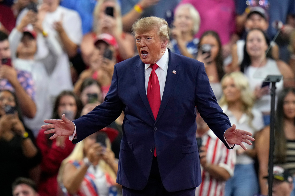 President Donald Trump speaks during a campaign rally, Friday, Oct. 23, 2026, at Alico Arena on the campus of Florida Gulf Coast University in Fort Myers, Fla. (AP Photo/Chris O'Meara)