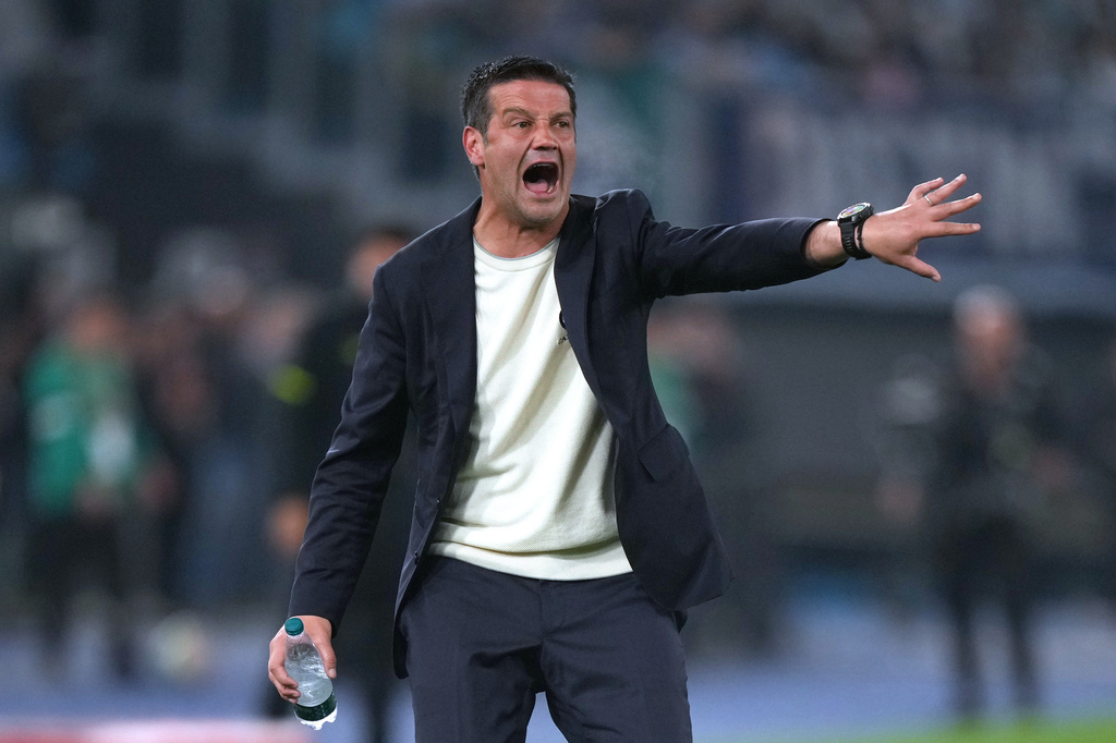 Inter Milan head coach Cristian Chivu gestures during the Italian Cup soccer final between Lazio and Inter Milan, in Rome, Wednesday, May 13, 2026. (AP Photo/Andrew Medichini)