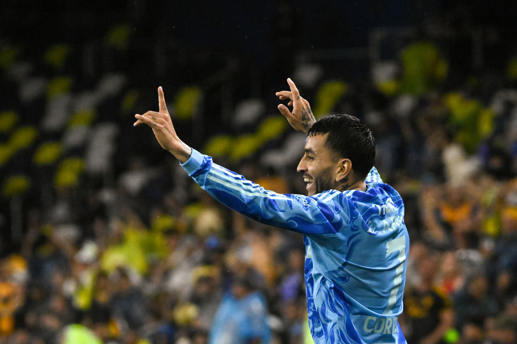 UANL Tigres forward Ángel Correa (7) celebrates his goal against Nashville SC during the first half of an CONCACAF Champions Cup first leg semifinal soccer match Tuesday, April 28, 2026, in Nashville, Tenn. (AP Photo/John Amis)