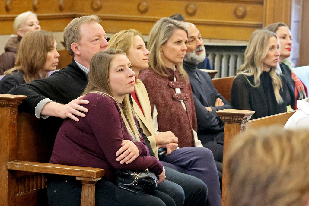 Family and fiends listen during listen during Brian Walshe's murder trial, Friday, Dec. 12, 2025, in Dedham, Mass. (Stuart Cahill/The Boston Herald via AP, Pool)
