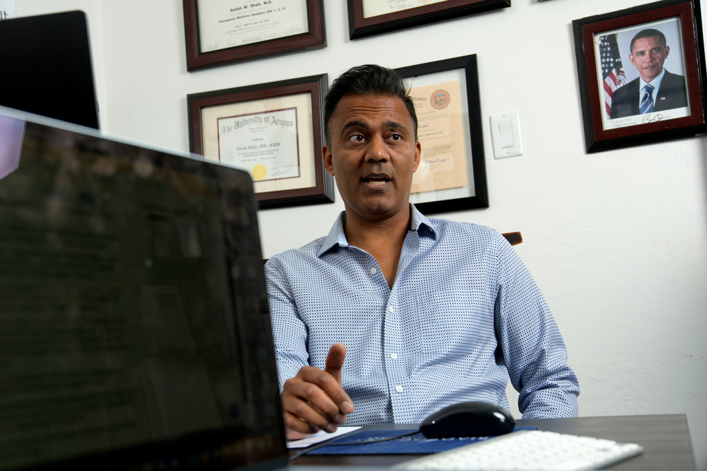Democratic candidate for Arizona's 1st Congressional Dr. Amish Shah poses, Thursday, July 16, 2026, in Phoenix. (AP Photo/Ross D. Franklin)