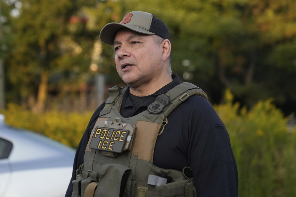 Acting Executive Associate Director of Enforcement and Removal Operations Marcos Charles is shown during a U.S. Immigration and Customs Enforcement operation in Park Ridge, Ill., Friday, Sept. 19, 2025. (AP Photo/Erin Hooley)