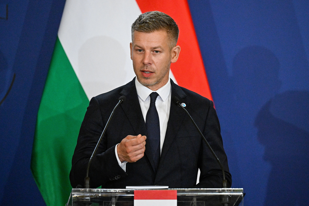 Hungary's Premier Peter Magyar attends a joint press conference with his Czech, Slovakian and Polish counterpart to conclude the one-day the summit of the Visegrad Group (V4) countries in the Royal Castle in Godollo, northern Hungary, Tuesday, June 23, 2026. (Robert Hegedus/MTI via AP)