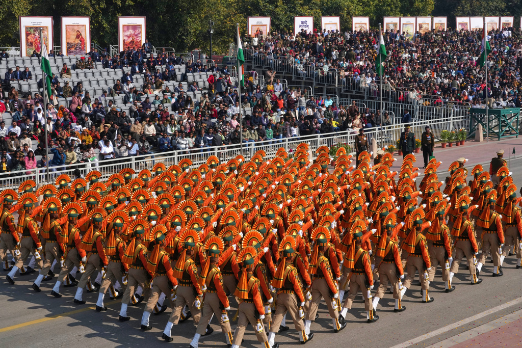 Indian para-military force soldiers march during the Republic Day parade celebrations in New Delhi, India, Monday, Jan. 26, 2026. (AP Photo/Manish Swarup)