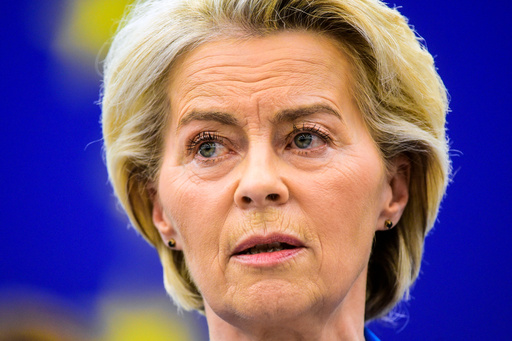 European Commission president Ursula von der Leyen speaks before a no-confidence debate against the European Commission, Monday, Oct. 6, 2025 at the European Parliament in Strasbourg, eastern France. (AP Photo/Pascal Bastien) European Commission president Ursula von der Leyen speaks before a no-confidence debate against the European Commission, Monday, Oct. 6, 2025 at the European Parliament in Strasbourg, eastern France. (AP Photo/Pascal Bastien)