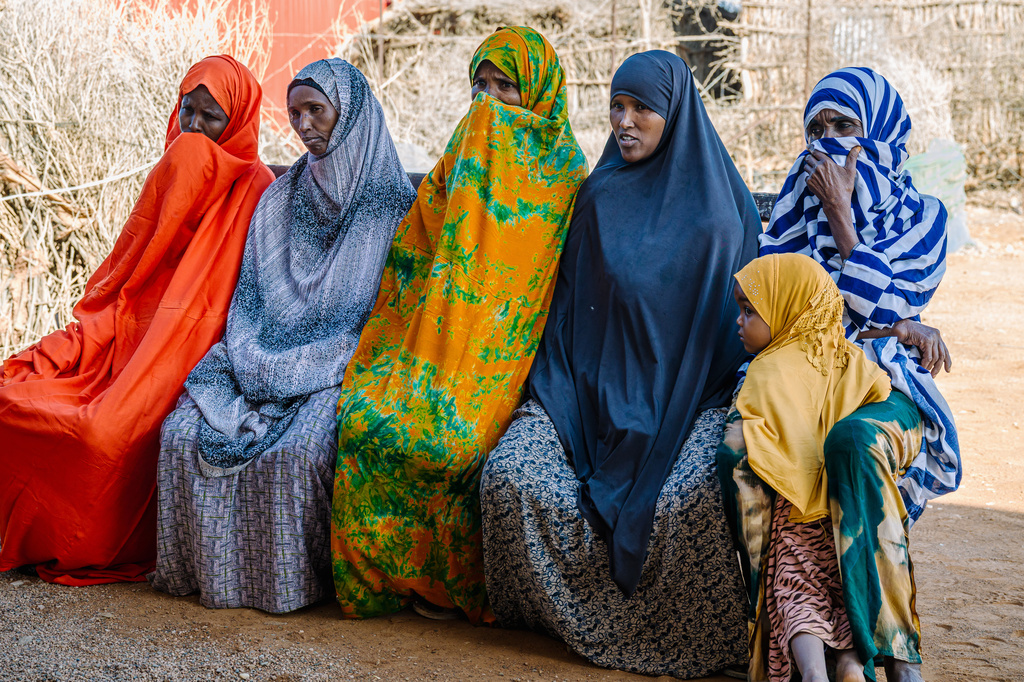 Women, who often help harvest myrrh, gather for a focus group to discuss it amid a drought Thursday, Jan 8, 2026, in Afcadde, Ethiopia. (AP Photo/Julianne Gauron)