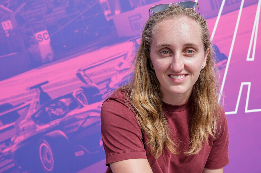 Maya Weug poses for a photo at an F1 Academy race in Zandvoort, Netherlands, Sunday, Aug. 23, 2026. (AP Photo/Patrick Post) CORRECTED: location "at an F1 Academy race in Zandvoort" instead of during the World Rowing Championships in Znadvoort", and the City field: Zandvoort instead of Amsterdam.