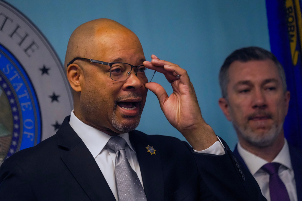 Aaron Ford, attorney general of Nevada, speaks at a press conference in Las Vegas, on Wednesday, Apr. 15, 2026, announcing that the Roblox gaming platform reached a $12 million settlement with Nevada. (AP Photo/Ty O'Neil)