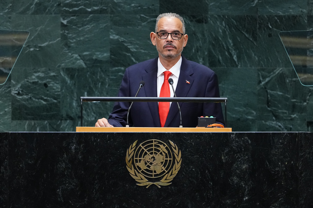 Haiti's Prime Minister Alix Didier Fils-Aimé addresses the 81st session of the United Nations General Assembly at U.N. headquarters Friday, Sept. 25, 2026. (AP Photo/Frank Franklin II)