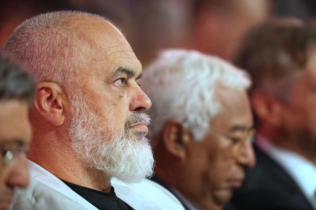 Prime Minister of Albania Edu Rama attends the opening ceremony of the annual Bled Strategic Forum gathering in Bled, Slovenia, Monday, Sept. 1, 2025. (AP Photo/Darko Bandic)