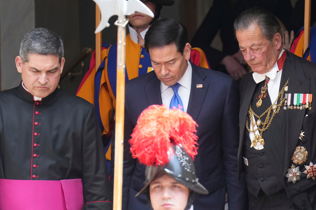 US Secretary of State Marco Rubio leaves the St. Damasus courtyard after meeting with Pope Leo XIV and Vatican Secretary of State Pietro Parolin the Vatican, Thursday, May 7, 2026. (AP Photo/Andrew Medichini, Pool)