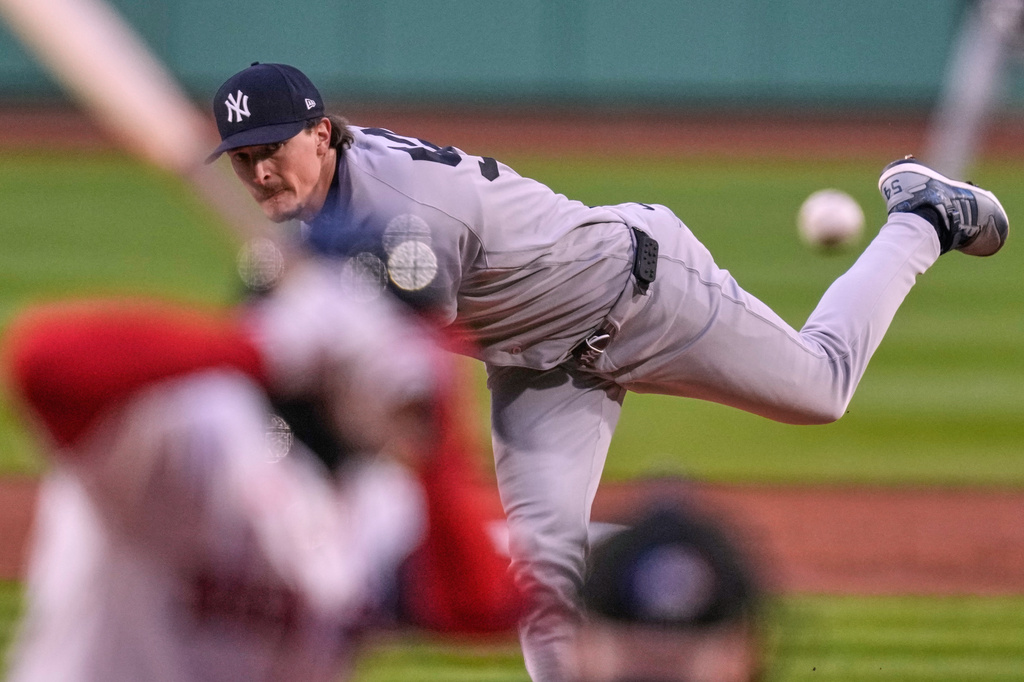 New York Yankees pitcher Max Fried delivers during the first inning of a baseball game against the Boston Red Sox at Fenway Park, Wednesday, April 22, 2026, in Boston. (AP Photo/Charles Krupa)