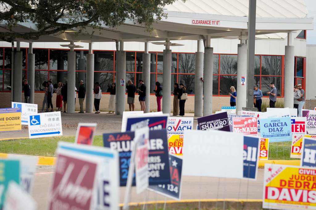 People vote on primary election day at the West Gray Metropolitan Multi-Service Center in Houston, Tuesday, March 3, 2026. (Raquel Natalicchio /Houston Chronicle via AP)