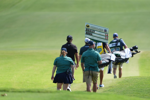 The group of Vince Whaley and Max Homa walks down the No. 1 fairway during the fourth round of the Sanderson Farms Championship golf tournament, Sunday, Oct. 5, 2025, in Jackson, Miss. (AP Photo/Rogelio V. Solis) The group of Vince Whaley and Max Homa walks down the No. 1 fairway during the fourth round of the Sanderson Farms Championship golf tournament, Sunday, Oct. 5, 2025, in Jackson, Miss. (AP Photo/Rogelio V. Solis)