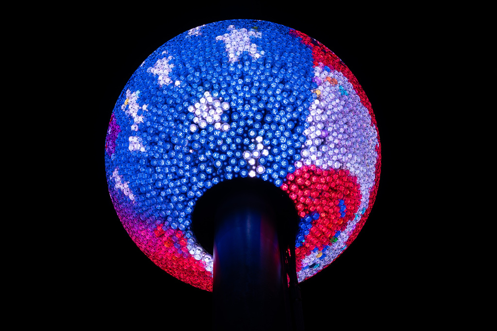 This image provided by America250 in December 2025 shows the New Year's Eve ball designed for the U.S.'s 250th year. (Damon Haimoff/America250 via AP)