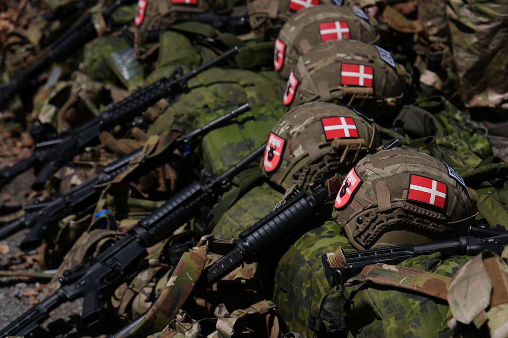 Gear of Danish cadets rests on the ground before the zodiac boat portion of the Sandhurst Military Skills Competition at the United States Military Academy in West Point, N.Y., Friday, May 1, 2026. (AP Photo/Julia Demaree Nikhinson)