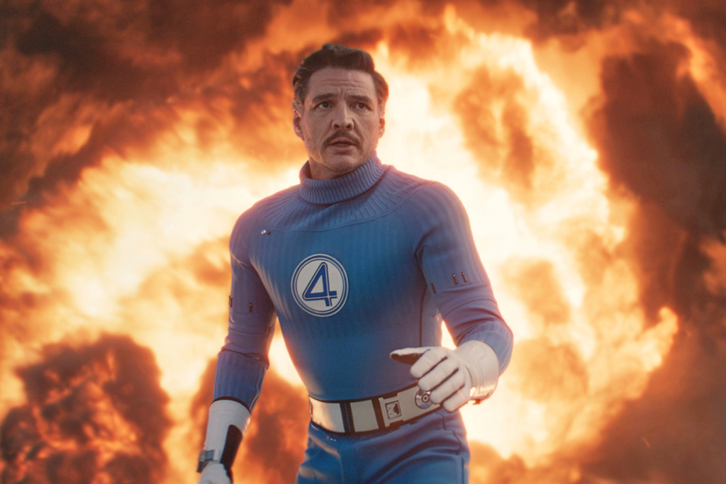 This image released by Disney shows Pedro Pascal in a scene from "The Fantastic Four: First Steps." (Marvel/Disney via AP)