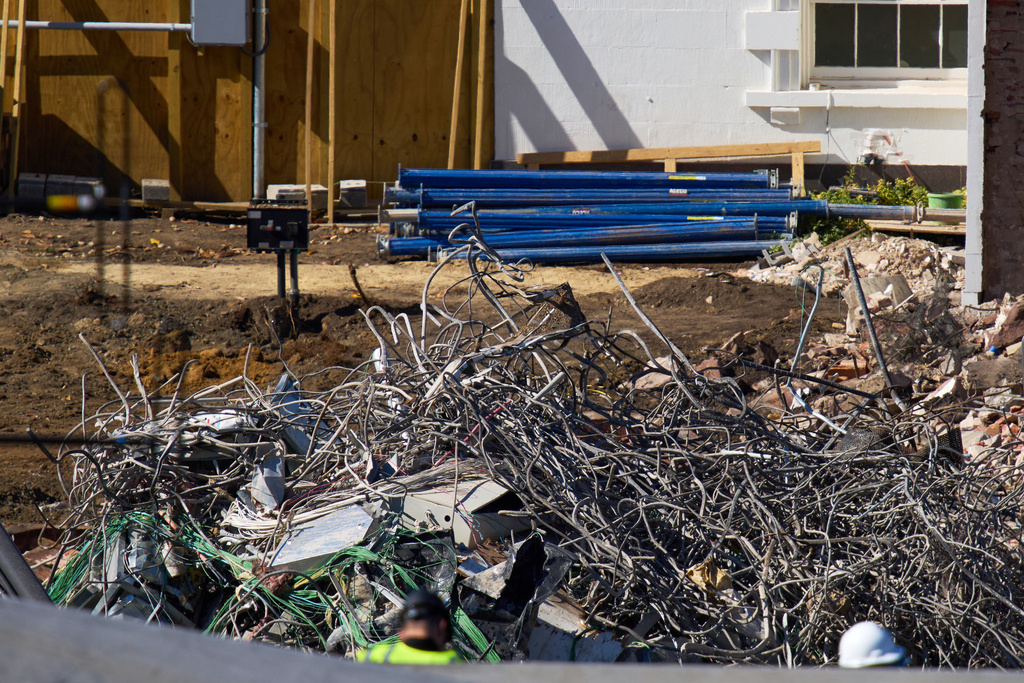 Wires, rebar, and debris are seen as work continues on a largely demolished part of the East Wing of the White House, Thursday, Oct. 23, 2025, in Washington, before construction of a new ballroom. (AP Photo/Jacquelyn Martin)