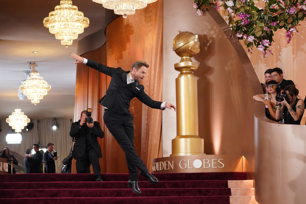 Derek Hough arrives at the 83rd Golden Globes on Sunday, Jan. 11, 2026, at the Beverly Hilton in Beverly Hills, Calif. (Photo by Jordan Strauss/Invision/AP)