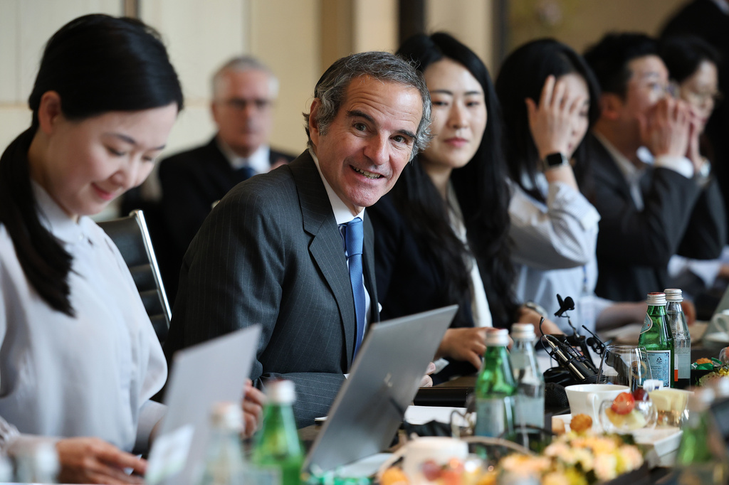 Director General of the International Atomic Energy Agency (IAEA) Rafael Grossi arrives for a press conference in Seoul, South Korea, Wednesday, April 15, 2026. (Kim Hong-Ji/Pool Photo via AP)