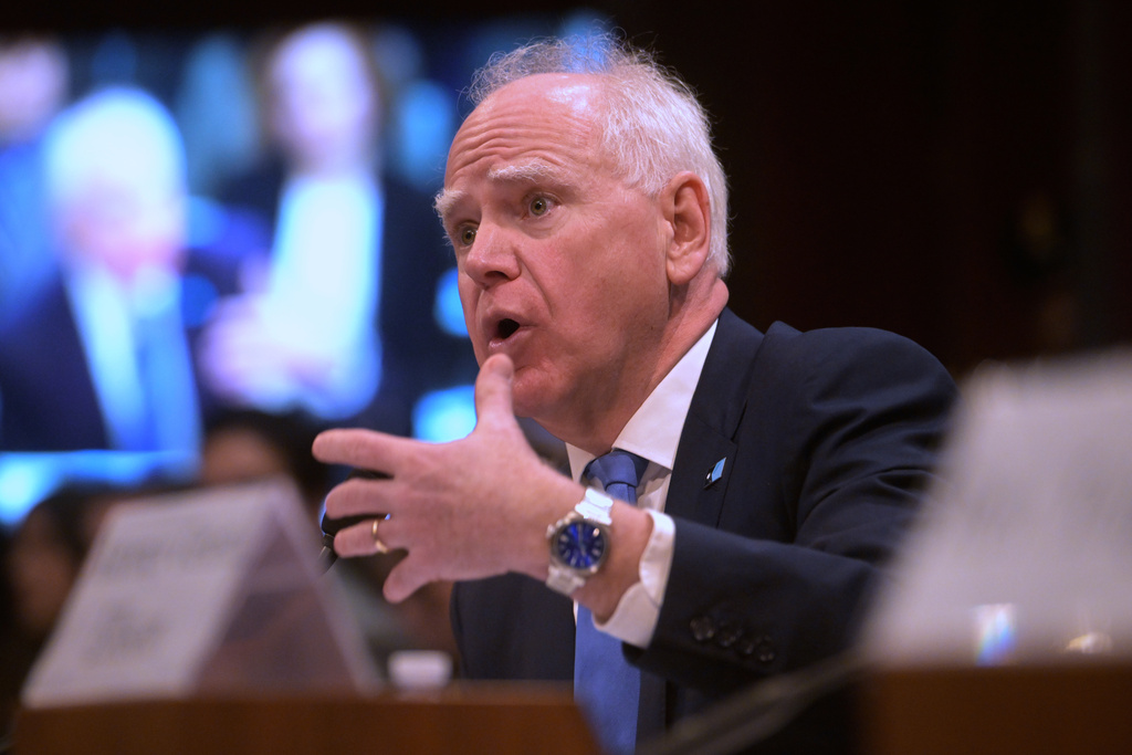 Gov. Tim Walz, D-Minn., speaks during a House Committee on Oversight and Government Reform hearing on oversight of fraud and misuse of Federal funds in Minnesota, Wed., March 4, 2026, on Capitol Hill in Washington. (AP Photo/Rod Lamkey, Jr.)