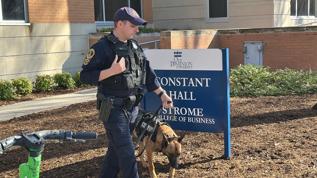 Police are present at Constant Hall, where yesterday shooting occurred on Friday, March 13, 2026 at Old Dominion Universiy in Norfolk, Va. (AP Photo/Allen G. Breed).